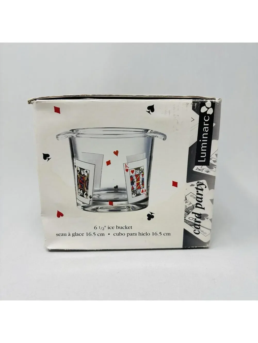 VTG Luminarc Card Party Ice Bucket MCM Glass Retro Poker Barware 6.5